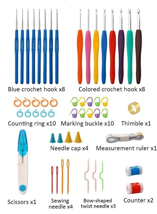 53PCS Crochet Hooks Set, with Carry Bag, Needles, Color Stitch Markers, Measure Tape Beginners Crochet Hook Set for Crochet Art, DIY Crafting,Multicolor, With Transparent Case - Image 2