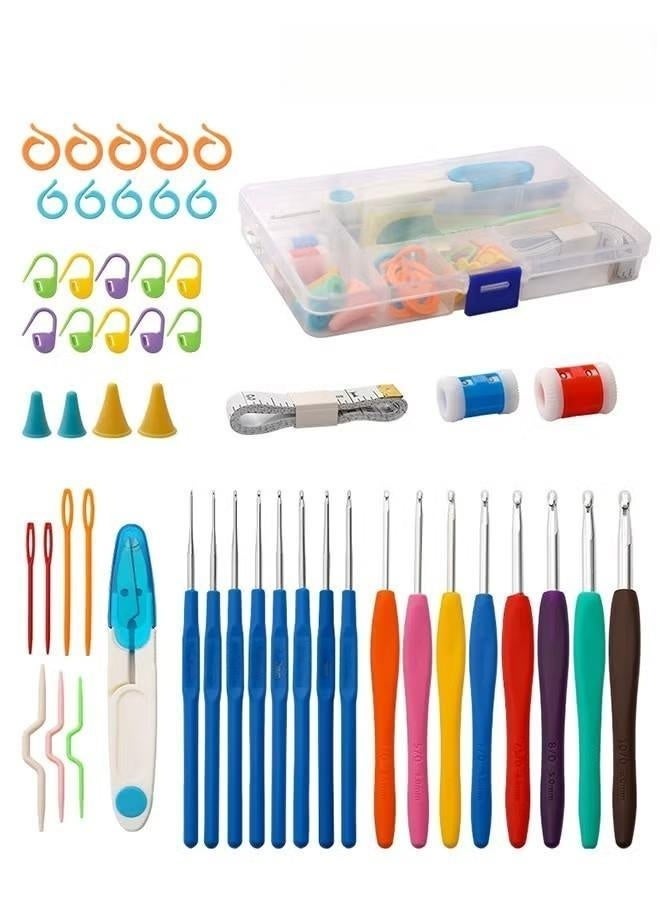 53PCS Crochet Hooks Set, with Carry Bag, Needles, Color Stitch Markers, Measure Tape Beginners Crochet Hook Set for Crochet Art, DIY Crafting,Multicolor, With Transparent Case - Image 1