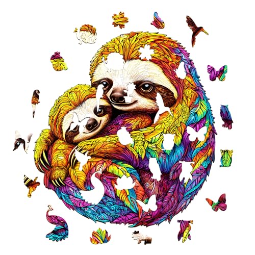 AEEKDOOK Wooden Puzzles for Adults ParentChild Sloth Wood Puzzles Adult Unique Animal Shape Wooden Jigsaw Puzzles for Adults Birthday Gifts for Puzzle Lovers Family 114 107in - Image 5