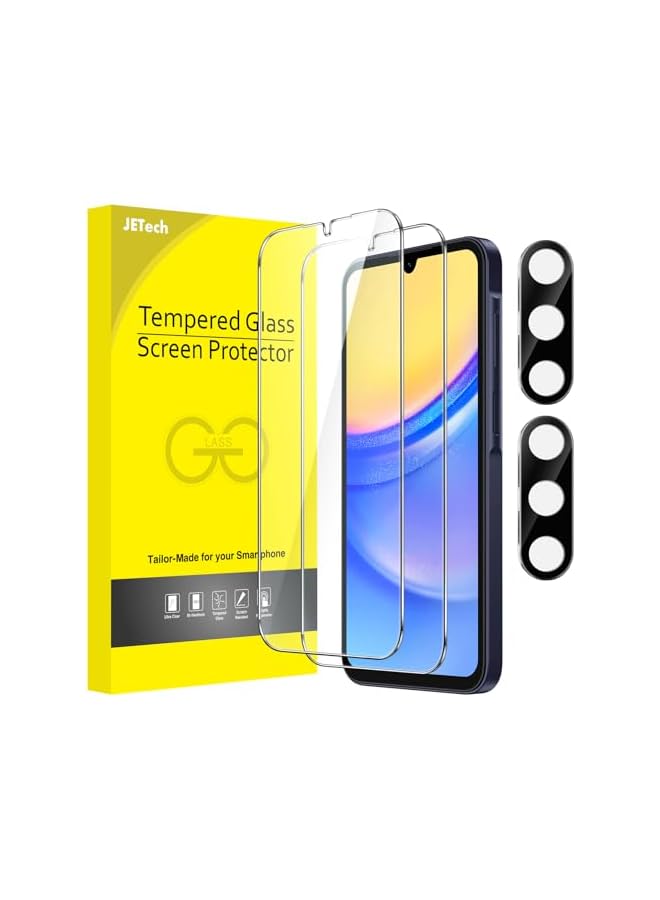 JETech Screen Protector for Samsung Galaxy A15 4G / 5G 6.5 Inch with Camera Lens Protector, Tempered Glass Film, HD Clear, 2-Pack Each - Image 1