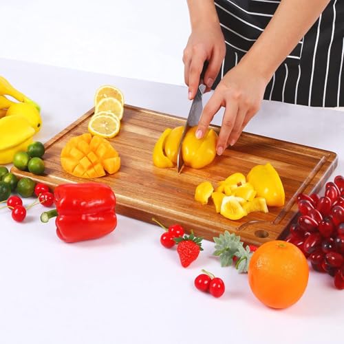ETHOWEDEN Best Wooden Cutting Board with Handle Wooden Charcuterie Board Kitchen Chopping Boards for Bread Meat Cutting Boards Fruit Cheese Serving Board Carving Board, 15" x 10" - Image 2