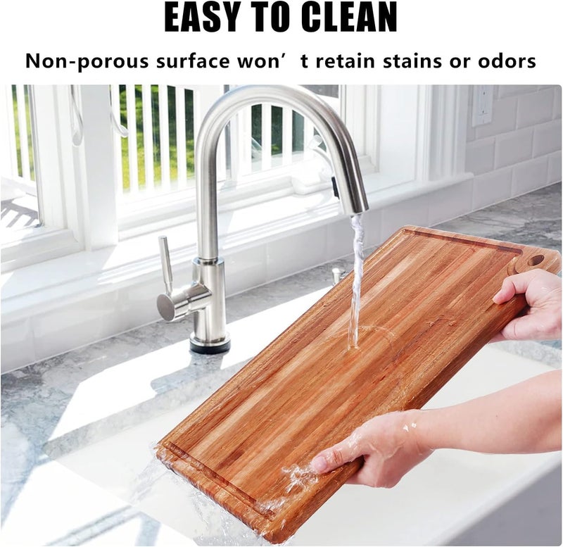 ETHOWEDEN Best Wooden Cutting Board with Handle Wooden Charcuterie Board Kitchen Chopping Boards for Bread Meat Cutting Boards Fruit Cheese Serving Board Carving Board, 15" x 10" - Image 5