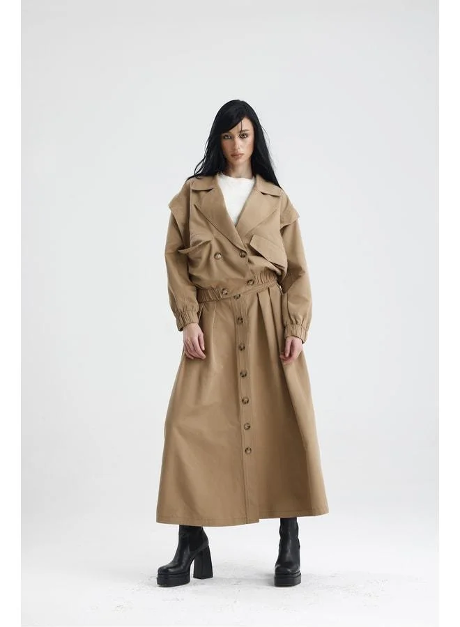GACACOLLECTION Watch bomber jacket with pockets, bottom button closure, deep collar, trench fabric.