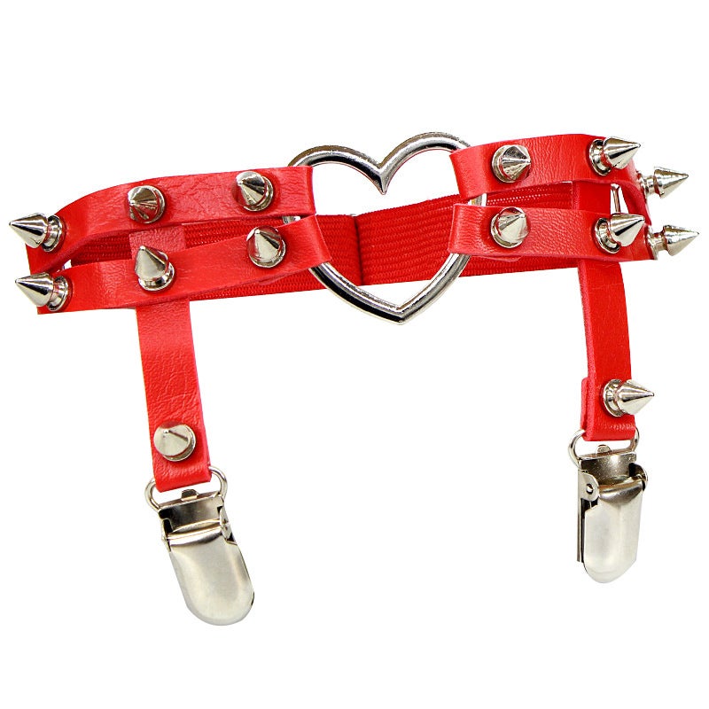Punky Heart Leather Garter Belts Pink  - Image 4