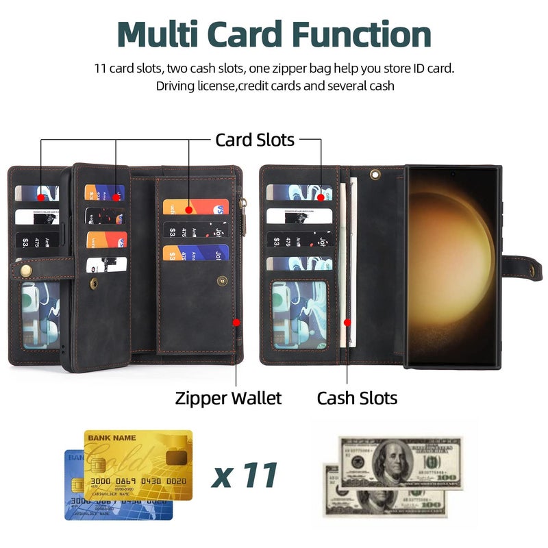 TwoHead for Samsung Galaxy S23 Ultra Wallet Case with Card Holder & Detachable Magnetic Phone Case for S23 Ultra 6.8 in PU Leather Shockproof Protective Phone Case (Dream Black) - Image 4