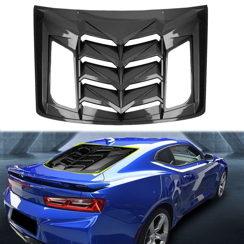 LitMiRaCle Rear Window Louvers for Chevrolet Camaro External Accessories Sun Shade Windshield Cover Compatible with Chevy Camaro 2016 2017 2018 2019 2020 2021 2022 Carbon Fiber