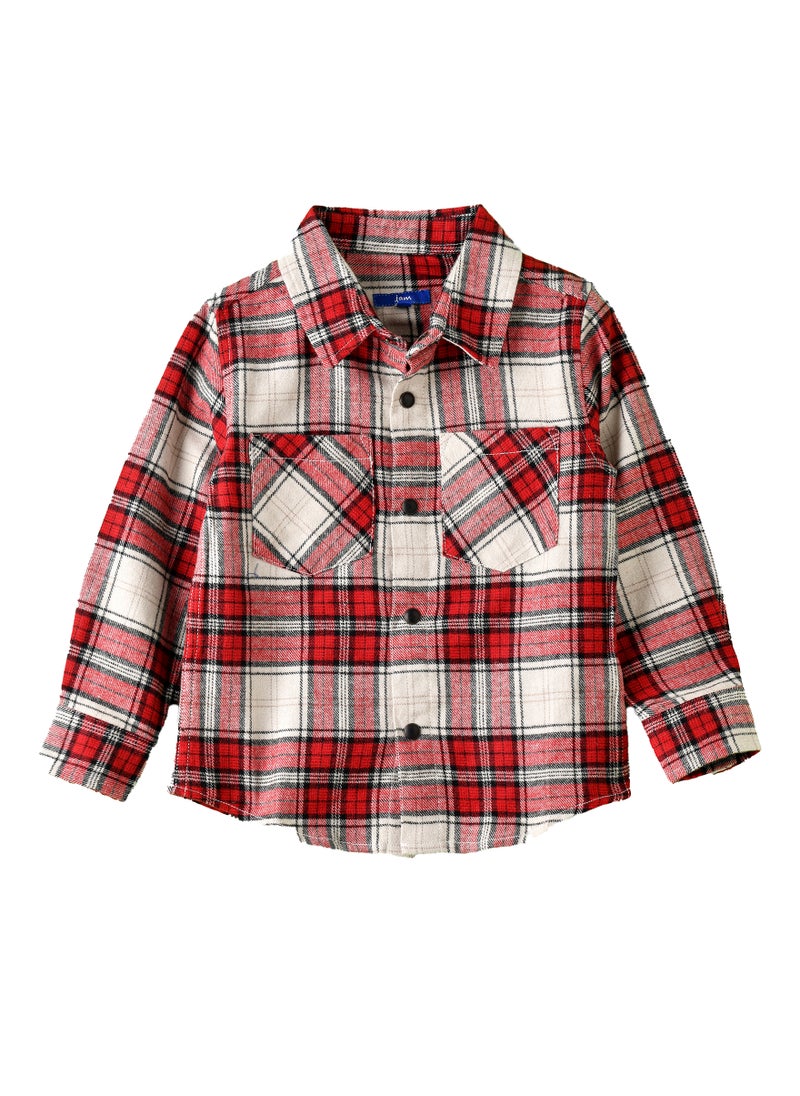 JAM Boys Red and White Plaid Flannel Shirt  - Image 1