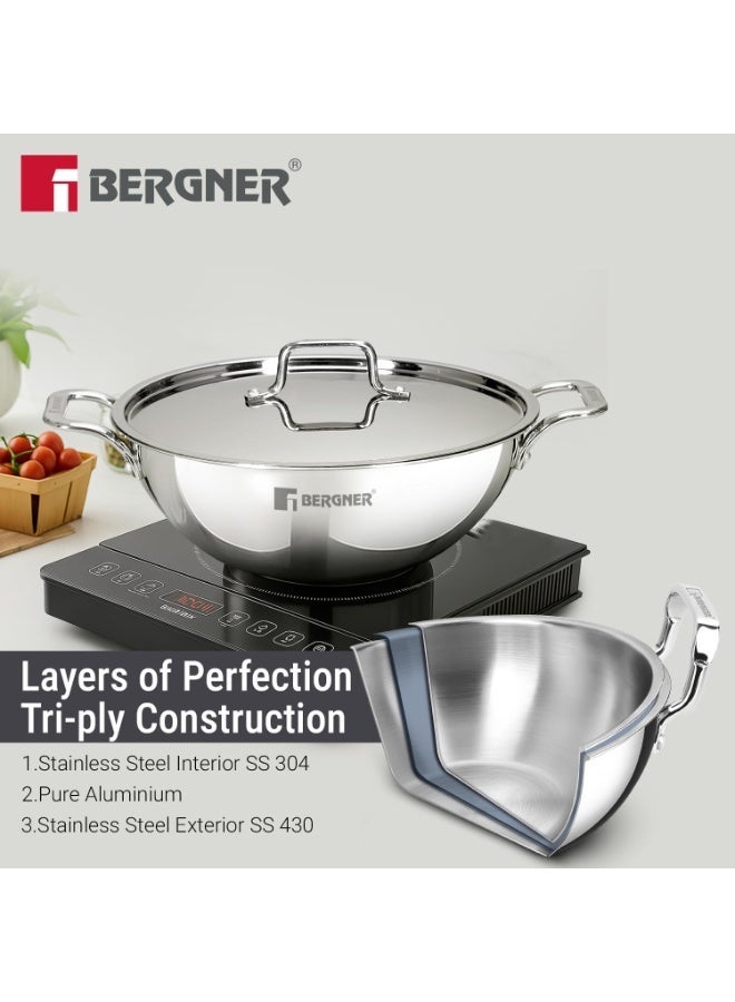 Bergner Tripro 4 Pcs Triply Cookware Set - 24cm/3.1 L Kadai with Stainless Steel Lid and 28cm/5.8L Shallow Biryani Pan with Stainless Steel Lid, Less Oil Use, Healthy Cooking - Induction Bottom - Image 2