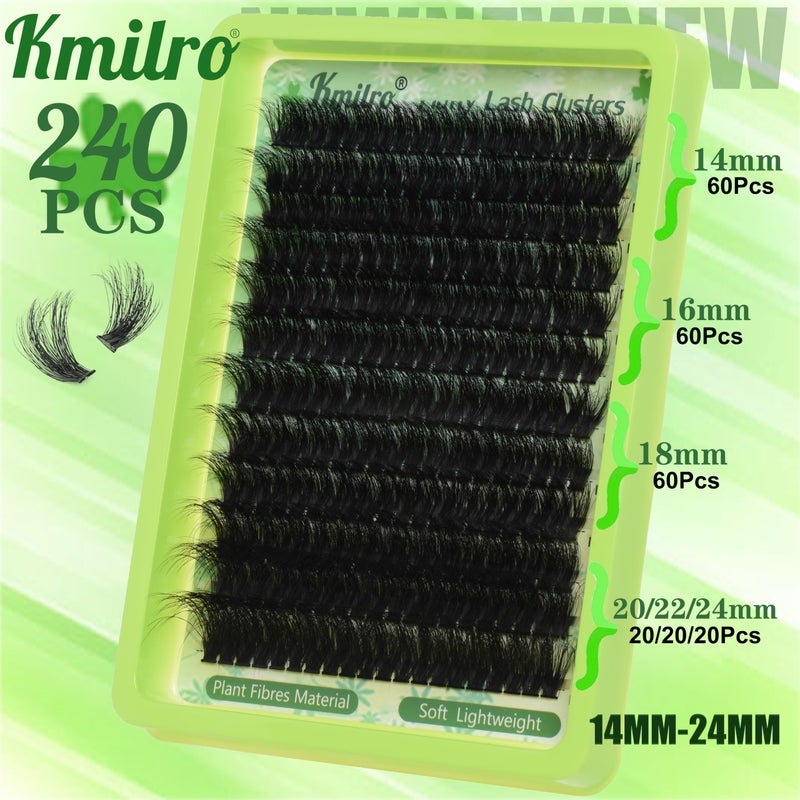 Kmilro Lash Clusters 14-24mm Thick Long Cluster Eyelash Extensions 180D D C Volume Eyelash Clusters 240pcs Individual Lashes Soft Wispy False Eyelashes DIY Lash Extension for Beginners - Image 3