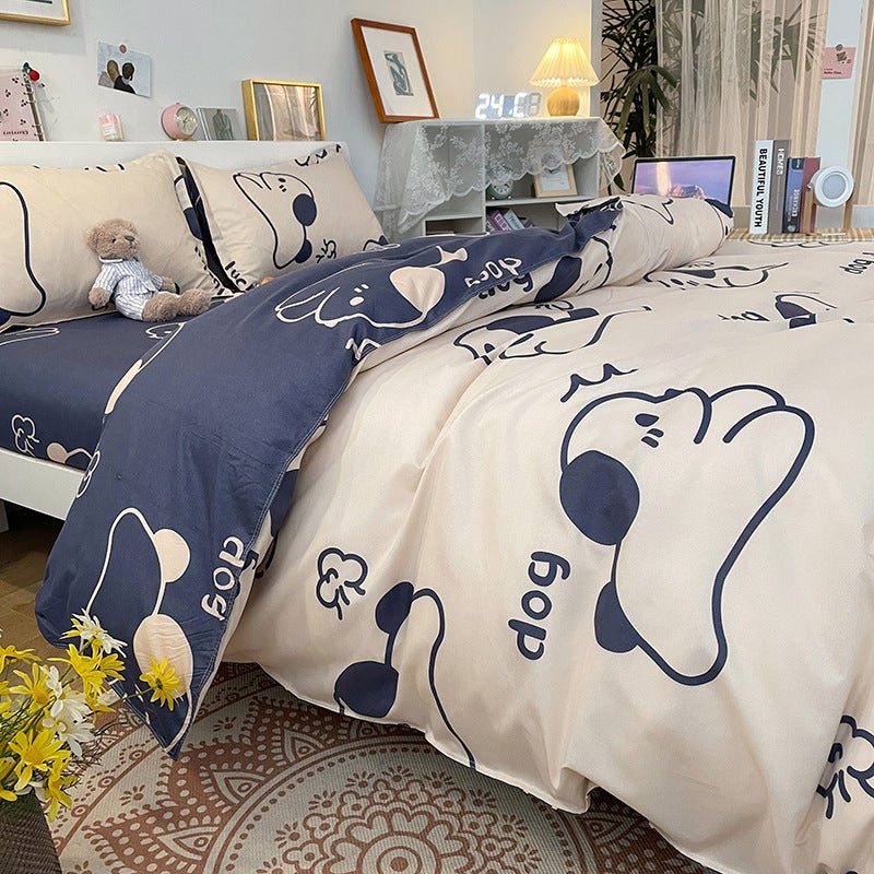 Factory Four-Piece Cartoon One-Piece Bedding Dormitory Sheets Quilt Cover Ins Quilt Cover Three-Piece Spring - Image 4