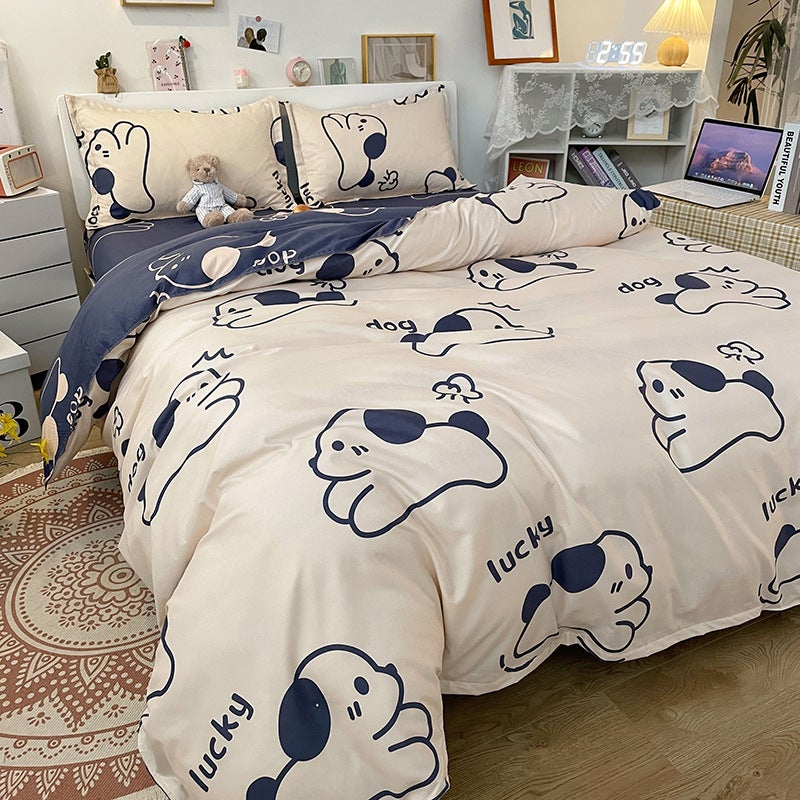 Factory Four-Piece Cartoon One-Piece Bedding Dormitory Sheets Quilt Cover Ins Quilt Cover Three-Piece Spring - Image 3