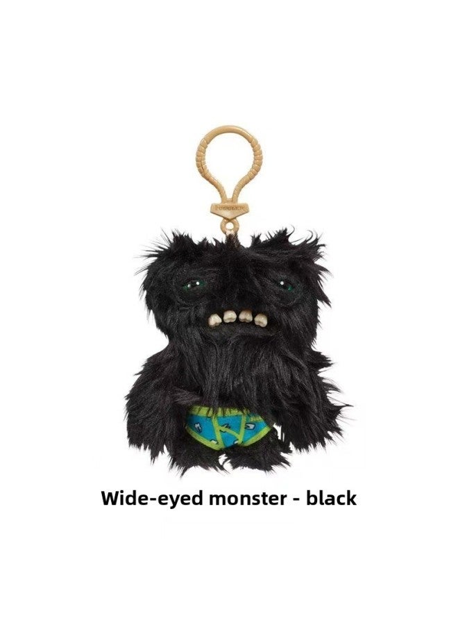 Key Pendant Genuine Big Teeth Teeth Monster Doll Teeth Treasure Ugly Adorable Monster Funny Plush Support One Generation-Color:Keychain-panties-wide-eyed Monster (black)-Height:About 12cm - Image 1
