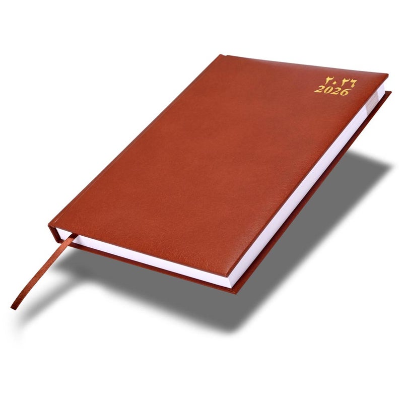 FIS 2026 Agenda Diary, 170x240mm Size, 1 Side Padded Vinyl Cover, 1 Day a Page Format, Arabic/English, 60gsm White Paper, Brown Cover-FSDI75AEVN26BR - Image 1