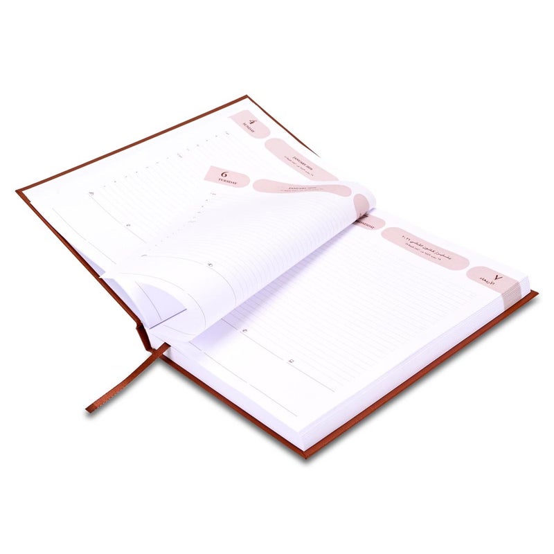 FIS 2026 Agenda Diary, 170x240mm Size, 1 Side Padded Vinyl Cover, 1 Day a Page Format, Arabic/English, 60gsm White Paper, Brown Cover-FSDI75AEVN26BR - Image 4