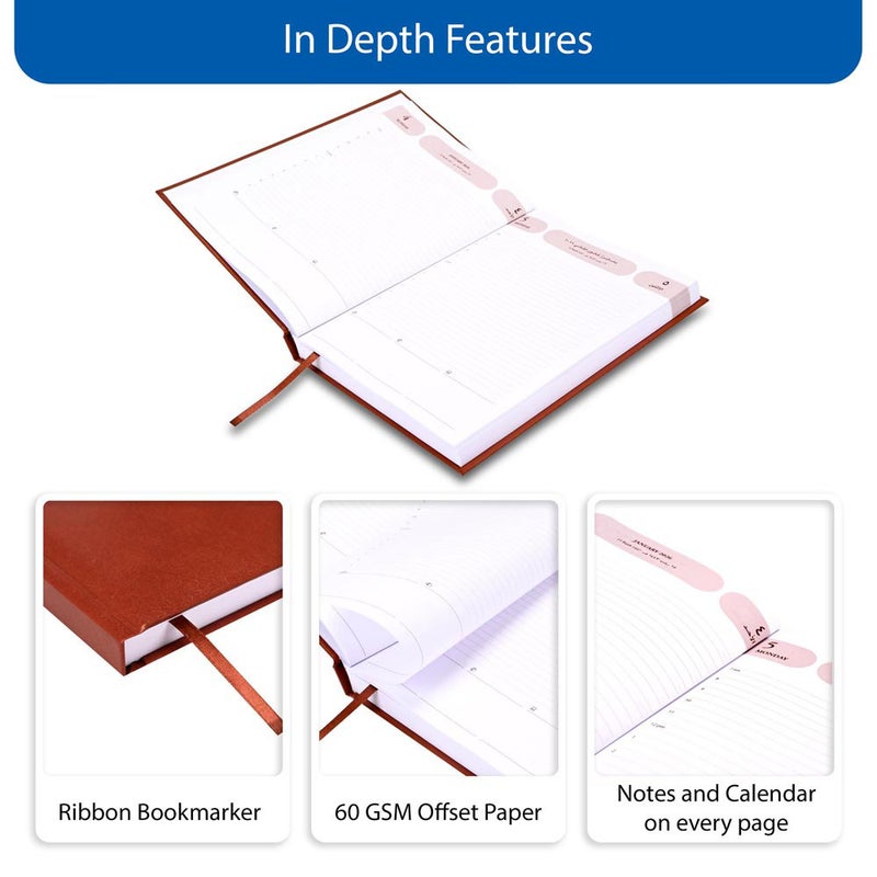 FIS 2026 Agenda Diary, 170x240mm Size, 1 Side Padded Vinyl Cover, 1 Day a Page Format, Arabic/English, 60gsm White Paper, Brown Cover-FSDI75AEVN26BR - Image 5