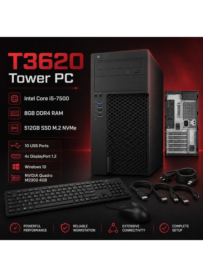 كمبيوتر مكتبي وورك ستيشن T3620 بمعالج Intel Core i5-7500 ورام DDR4 سعة 8 جيجابايت وSSD NVMe سعة 512 جيجابايت - Image 1