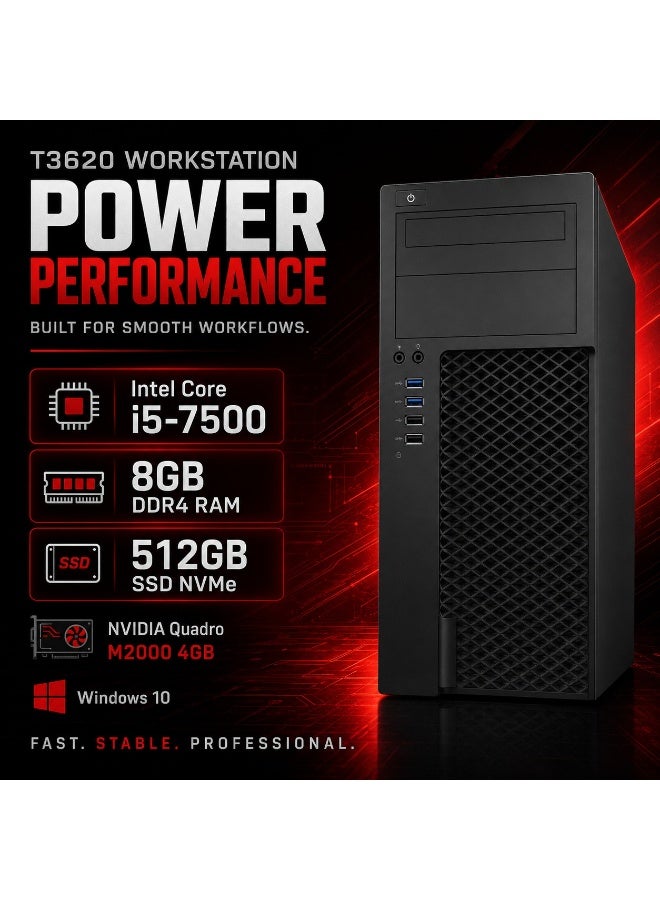 كمبيوتر مكتبي وورك ستيشن T3620 بمعالج Intel Core i5-7500 ورام DDR4 سعة 8 جيجابايت وSSD NVMe سعة 512 جيجابايت - Image 2