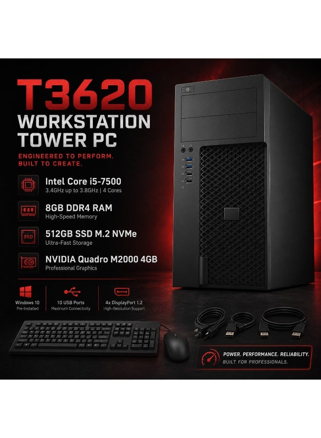 كمبيوتر مكتبي وورك ستيشن T3620 بمعالج Intel Core i5-7500 ورام DDR4 سعة 8 جيجابايت وSSD NVMe سعة 512 جيجابايت - Image 3