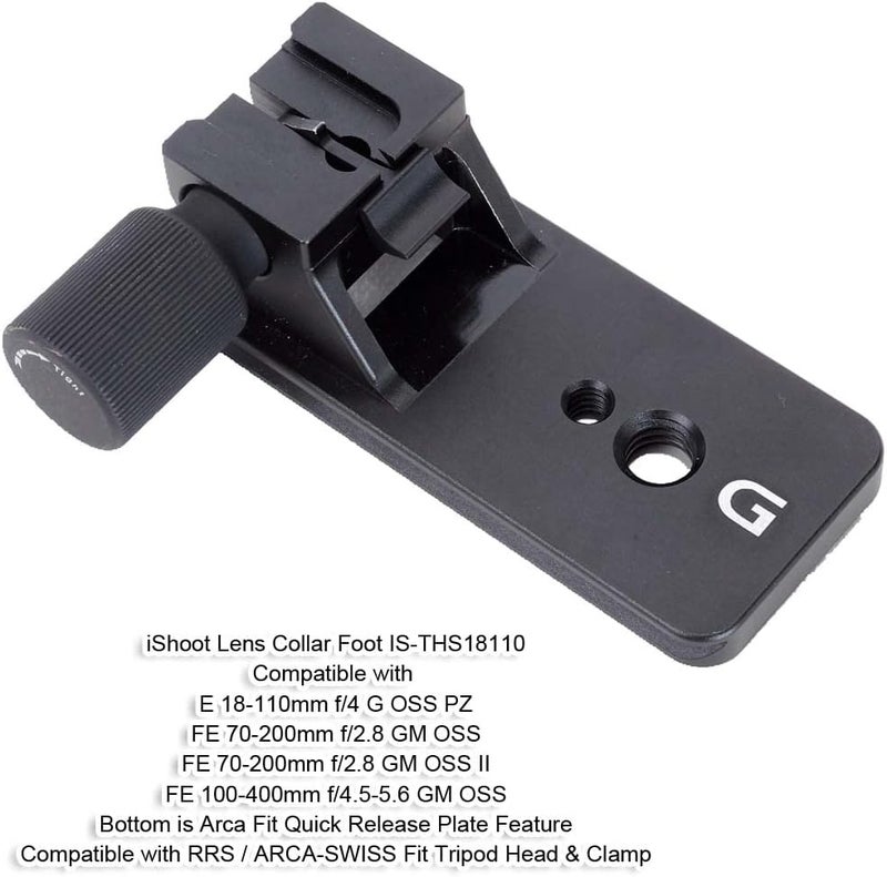iShoot Lens Collar Foot Tripod Mount Ring Base Compatible with Sony FE 100-400mm f/4.5-5.6 GM OSS, 70-200mm f/2.8 GM OSS & II, E 18-110mm f/4 G OSS PZ, with Arca-Swiss Fit Quick Release Plate Dovetail - Image 2
