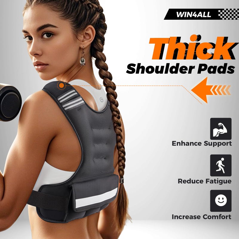 WIN4ALL Weighted Vest Woman Adjustable Weights For Walking, 6-12lb, Weighted Vest Woman with 6 Ironsand Weights, Weight Vest For Women/Men, Weight Vest For Walking, Strength Training, Running, Black - Image 3