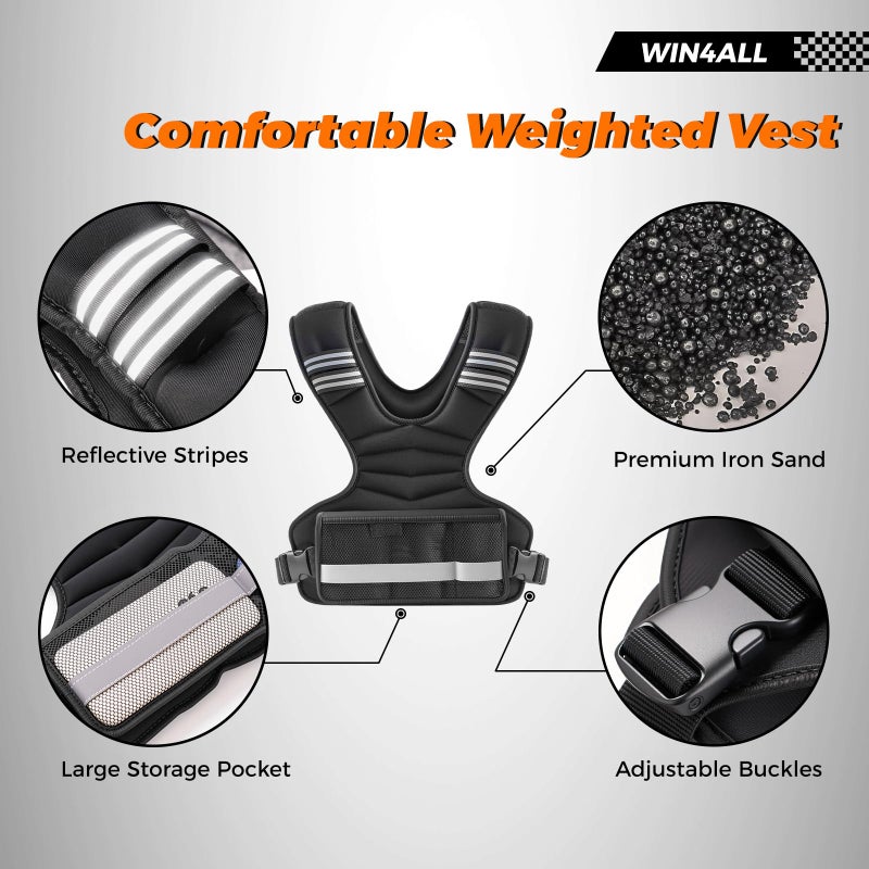 WIN4ALL Weighted Vest Woman Adjustable Weights For Walking, 6-12lb, Weighted Vest Woman with 6 Ironsand Weights, Weight Vest For Women/Men, Weight Vest For Walking, Strength Training, Running, Black - Image 5