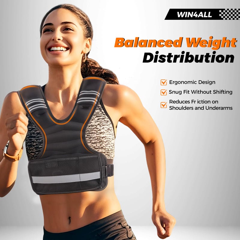 WIN4ALL Weighted Vest Woman Adjustable Weights For Walking, 6-12lb, Weighted Vest Woman with 6 Ironsand Weights, Weight Vest For Women/Men, Weight Vest For Walking, Strength Training, Running, Black - Image 4