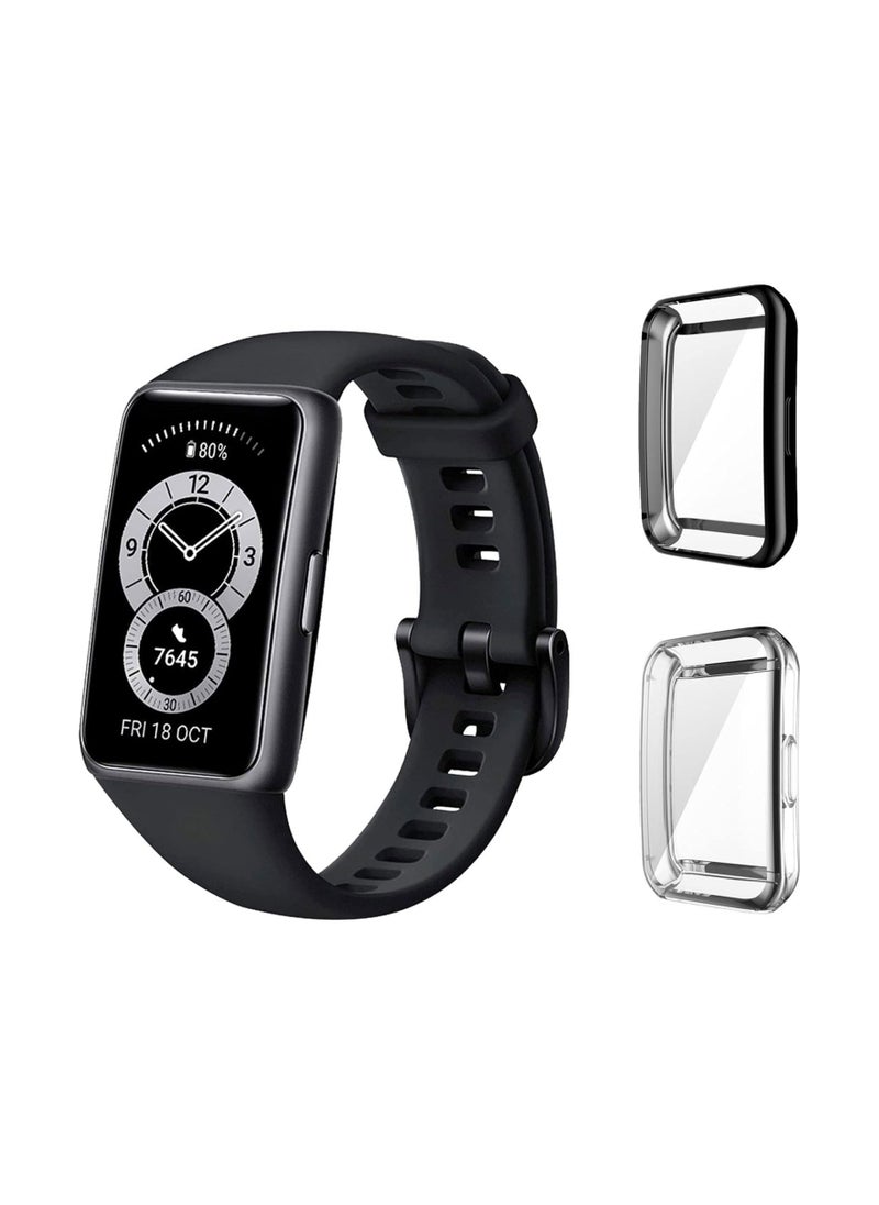 [2 Pack] Protective Cover compatible with HUAWEI Band 6/HUAWEI Band 7 Case TPU Case with Screen Protector [AntiScratch] DropProof Waterproof Silicone TPU Cover  Black  Transparent - Image 1