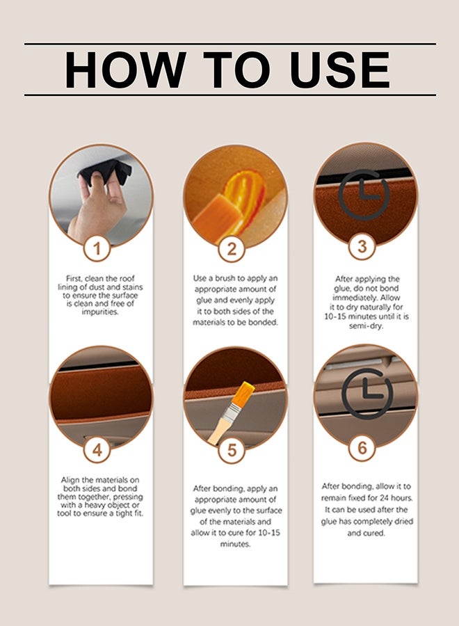 رايهونغ غراء بطانة سقف السيارة 3.53 أونصة، لاصق قوي لتنجيد السيارات مع فرشاة، إصلاح شفاف، مناسب للأقمشة والجلد - Image 4