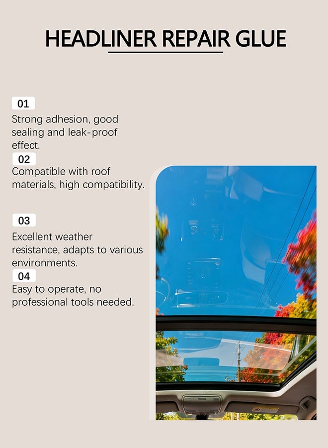 رايهونغ غراء بطانة سقف السيارة 3.53 أونصة، لاصق قوي لتنجيد السيارات مع فرشاة، إصلاح شفاف، مناسب للأقمشة والجلد - Image 5