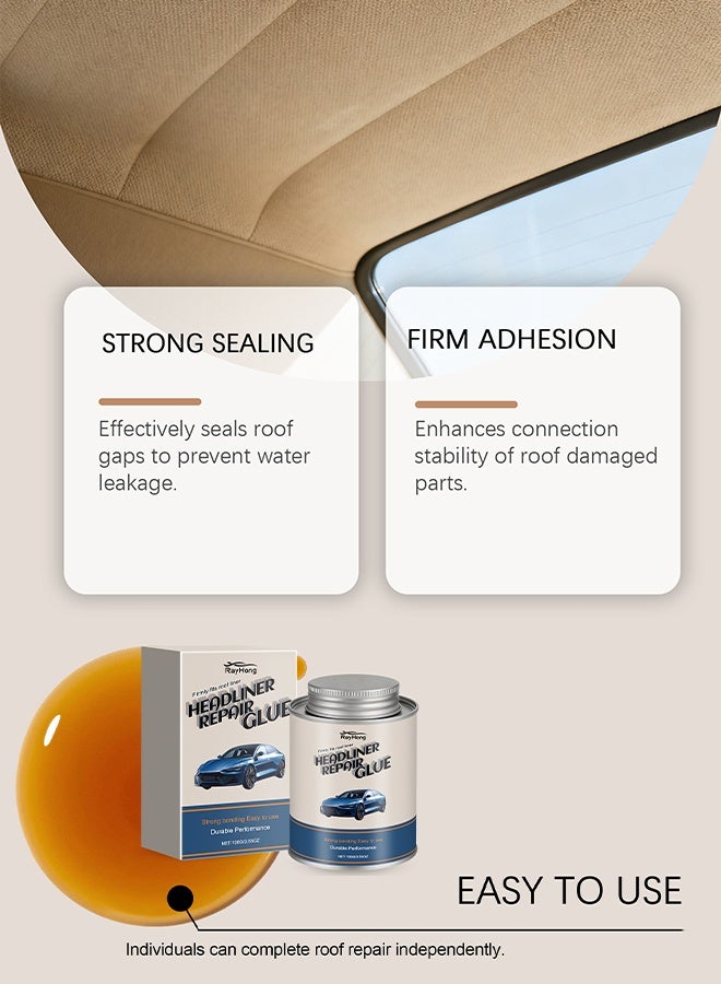رايهونغ غراء بطانة سقف السيارة 3.53 أونصة، لاصق قوي لتنجيد السيارات مع فرشاة، إصلاح شفاف، مناسب للأقمشة والجلد - Image 3