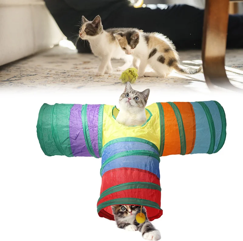 Pikas Foldable 3-Way Cat Play Tunnel 80 cm Rainbow