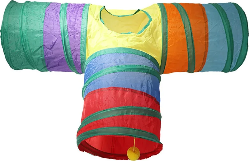 Pikas Foldable 3-Way Cat Play Tunnel 80 cm Rainbow