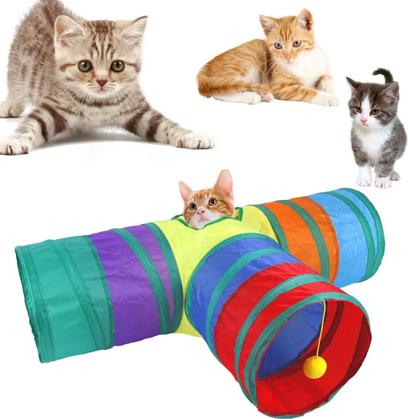 Pikas Foldable 3-Way Cat Play Tunnel 80 cm Rainbow