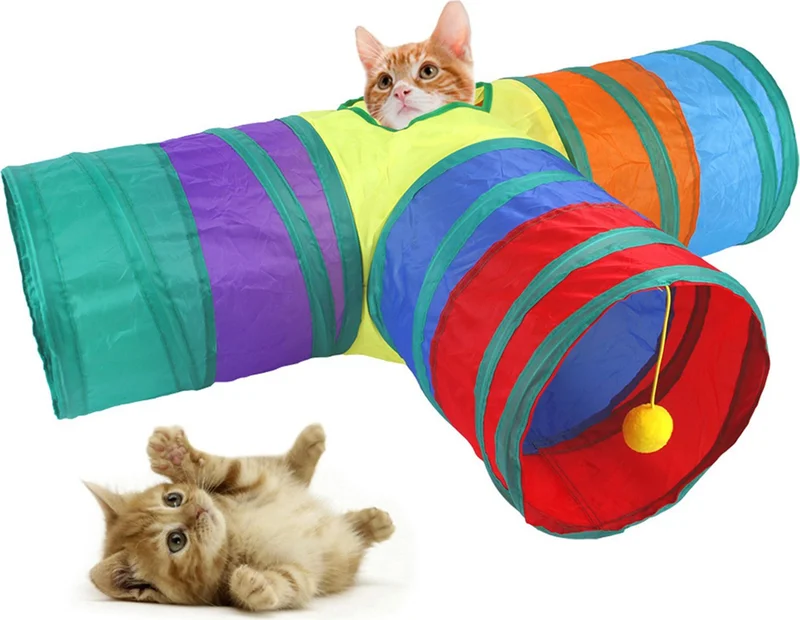Pikas Foldable 3-Way Cat Play Tunnel 80 cm Rainbow