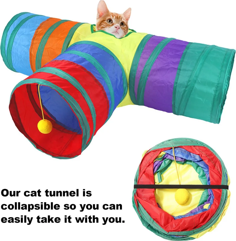 Pikas Foldable 3-Way Cat Play Tunnel 80 cm Rainbow