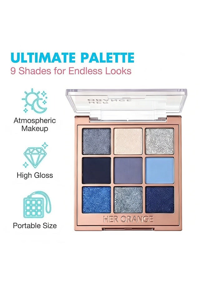 HERORANGE 9 Colors Ice Blue Mist Realm Eyeshadow Palette, Matte & Shimmer Blendable Eyeshadow Powder, Long Lasting Smoky Eye Makeup Palette #06 - Image 4