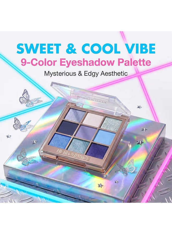 HERORANGE 9 Colors Ice Blue Mist Realm Eyeshadow Palette, Matte & Shimmer Blendable Eyeshadow Powder, Long Lasting Smoky Eye Makeup Palette #06 - Image 3