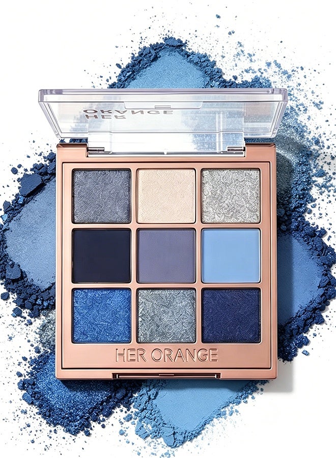 HERORANGE 9 Colors Ice Blue Mist Realm Eyeshadow Palette, Matte & Shimmer Blendable Eyeshadow Powder, Long Lasting Smoky Eye Makeup Palette #06 - Image 1