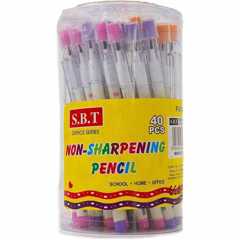 Non Sharpening Multi Point Pencil Set with Tipped Eraser, 40pcs Box - Image 1