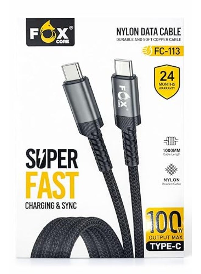 Fox Nylon braided Type-C data cable, 60W fast charging, 1000mm length, model FC-113, 24-month warranty - Image 4