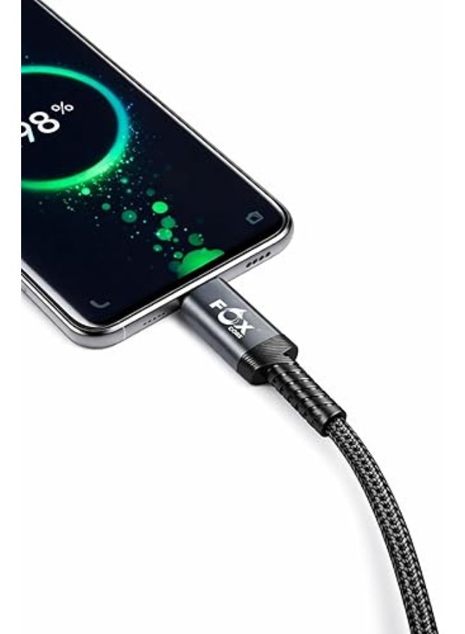 Fox Nylon braided Type-C data cable, 60W fast charging, 1000mm length, model FC-113, 24-month warranty - Image 1