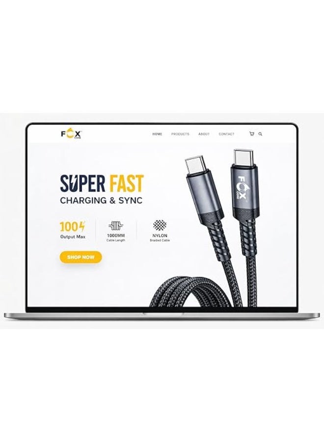 Fox Nylon braided Type-C data cable, 60W fast charging, 1000mm length, model FC-113, 24-month warranty - Image 3