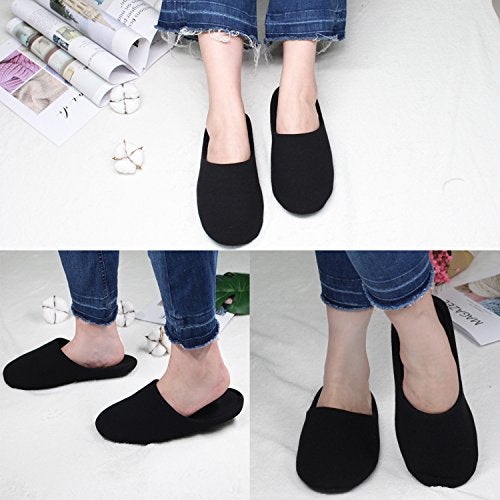 ofoot Women's Non-Slip House Slippers - Lightweight Cotton Memory Foam Indoor Slip-On, Machine Washable & Foldable Travel Design for Home, Yoga, Narrow/Wide Fit Options (2-Black, US 7-8) - Image 5
