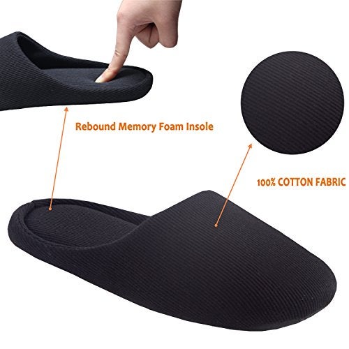 ofoot Women's Non-Slip House Slippers - Lightweight Cotton Memory Foam Indoor Slip-On, Machine Washable & Foldable Travel Design for Home, Yoga, Narrow/Wide Fit Options (2-Black, US 7-8) - Image 3