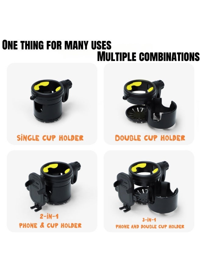 نوفولان حامل أكواب لعربة الأطفال مع منظم للهاتف، تصميم 3 في 1 يحمل كوبين وهاتف واحد، حامل هاتف يدور 360 درجة متوافق مع الهواتف مقاس 4.7-7.2 بوصة، يتضمن خطافين متعددي الوظائف برأسين - Image 5