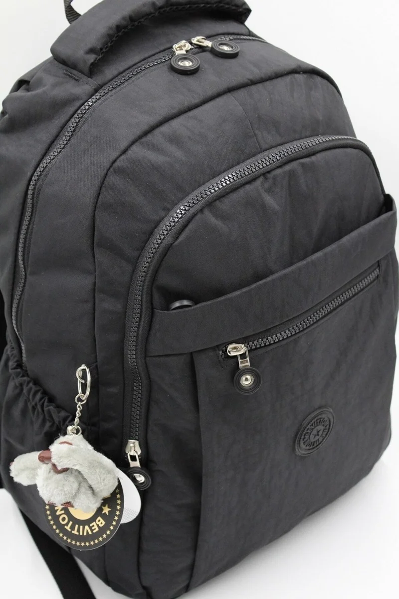 Nikadu Black Color Crinkle Waterproof Fabric Large Size School Backpack Travel Bag / 2300