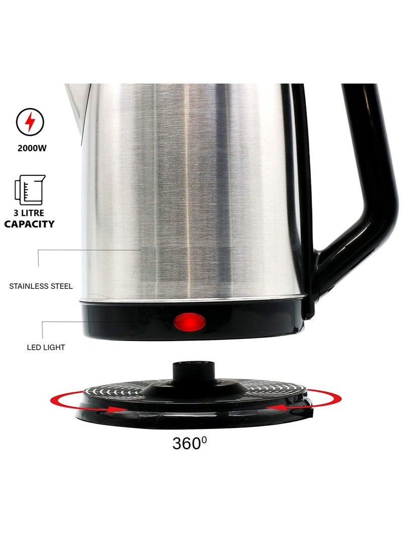 REFURA 3 L Cordless Electric Kettle 2000W RE-11608 - Stainless Steel Kettle w/ Spray Coating, 360-degree Swivel Base, Auto Shutdown, Power On/Off Indicator Light - Image 4