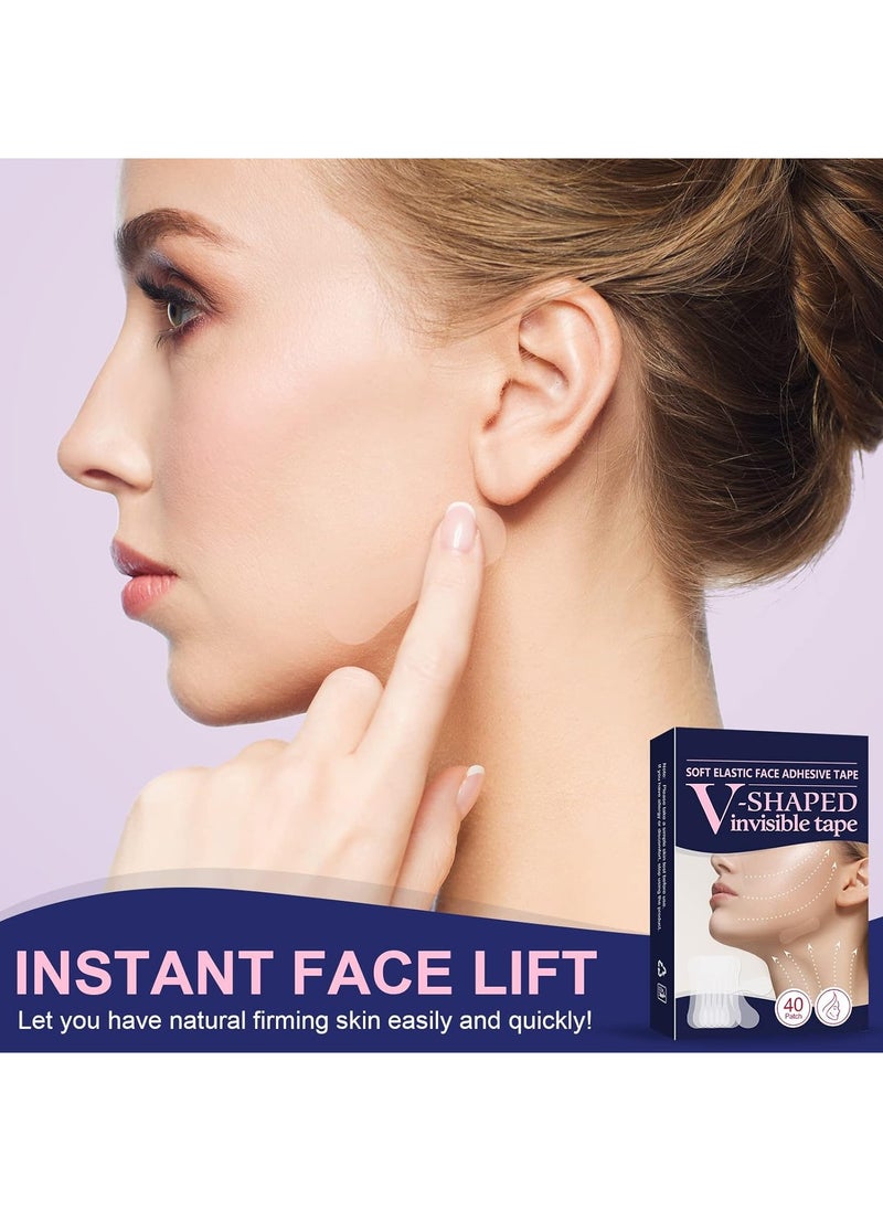DubaiGallery - Face Lift Tape 40Pcs V Shaped Invisible Stickers Double Chin V Line Lifting Patch Tighten Hide And Wrinkles Around The Eyes and Neck Saggy Skin Make-up Tools - Image 1