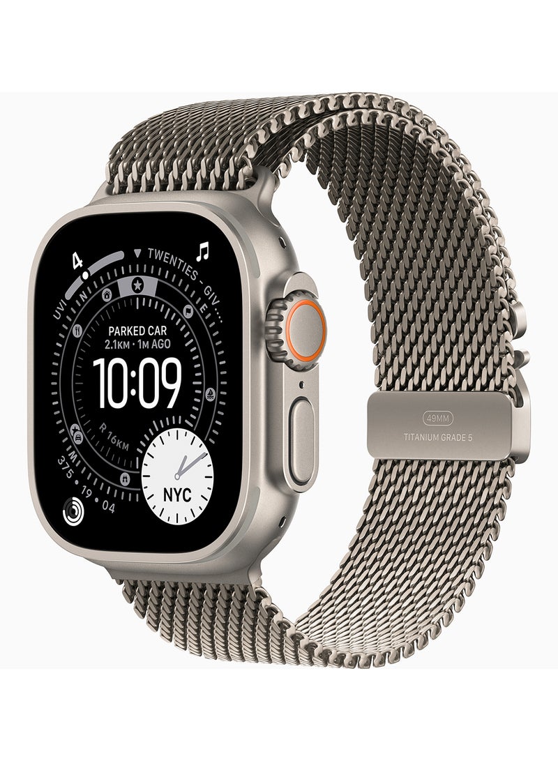 Apple Watch Ultra 3 GPS + Cellular 49mm (Middle East Version) Natural Titanium Case With Natural Titanium Milanese Loop - Large - Image 1