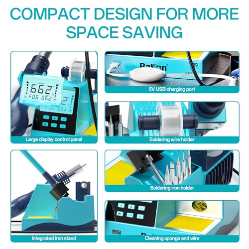 BAKON BK602S 2 in1 Soldering Iron Hot Air Rework Station,Digital Soldering Welding Iron Kit for Electronic DIY Circuit Work, Rapid Heat up Solder Station,Auto Sleep,ºC/ºF Conversion - Image 5
